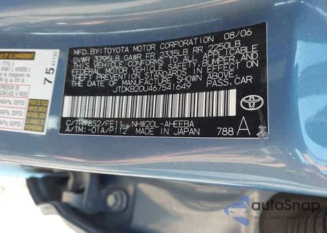 2006 Toyota Prius z USA, uszkodzony, nr VIN JTDKB20U467541649